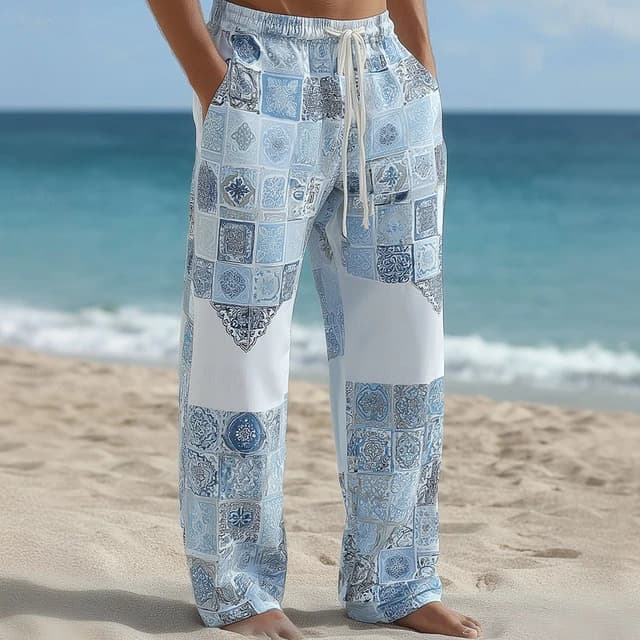 2026 Summer Fashion New Retro Bohemian Beach Resort 3D Printed Sports And Leisure Straight Leg Pants Street Men's Loose Pants