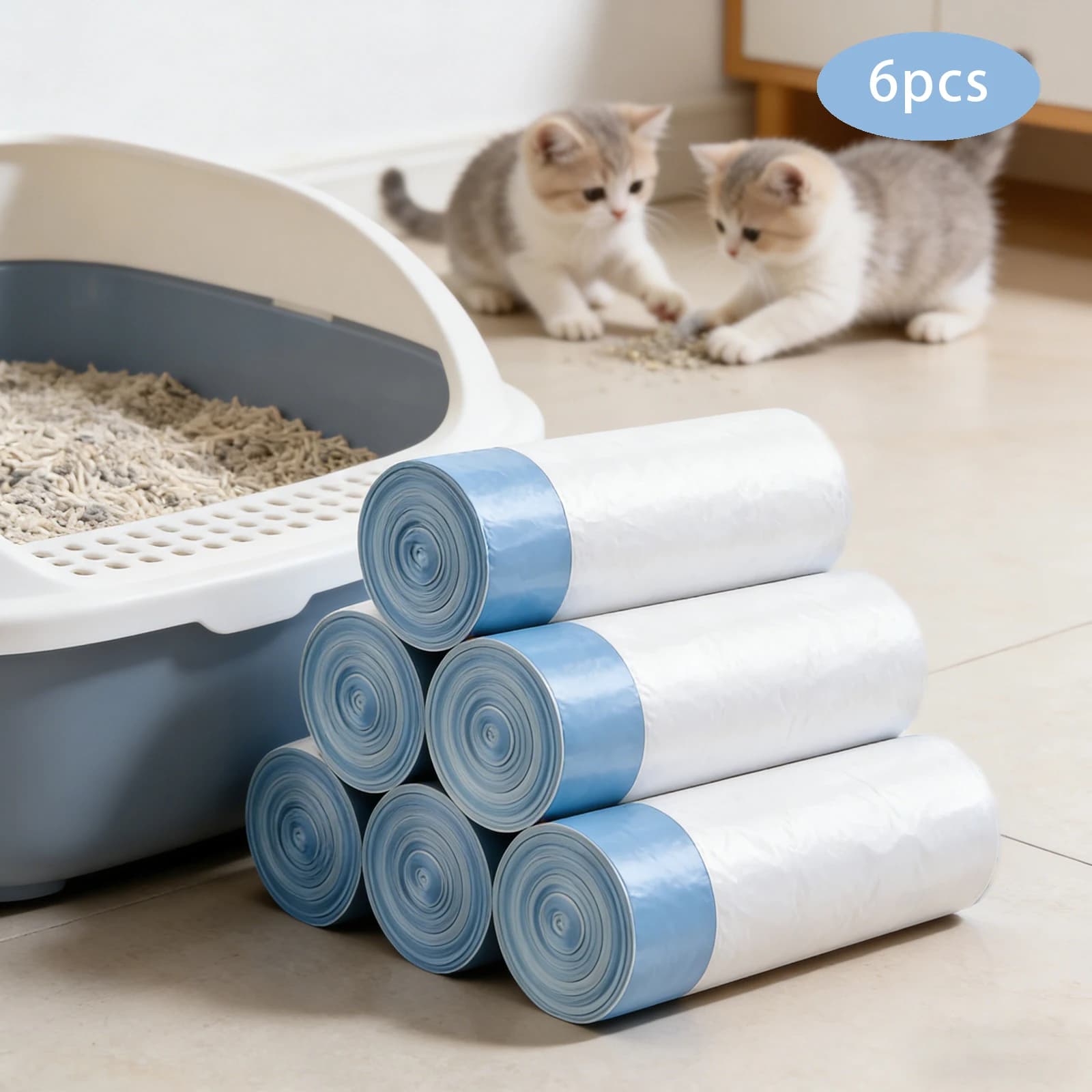 Blue-and-white HDPE 30×16×5cm Cat Litter Bags, 120 Thick Leak-proof Pet Excrement Shoveling Bags with Drawstring