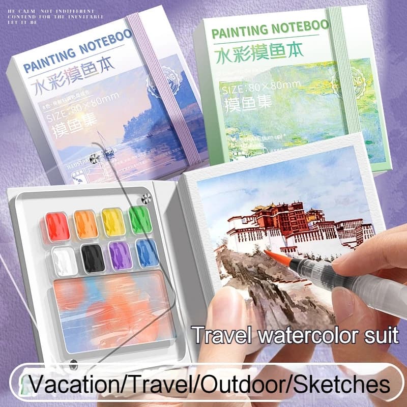 Handheld Drawing Notebook With Travel Watercolour Paint Palette Set 8/12 Colors Mini Graffiti Book Artists Watercolor Sketchbook