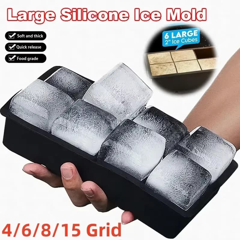 Stampo per vassoio di ghiaccio grande 4/6/8/15 Griglia gigante Jumbo Grande stampo per vassoio quadrato per cubetti di ghiaccio in silicone per uso alimentare Vassoio per cubetti di ghiaccio fai da te
