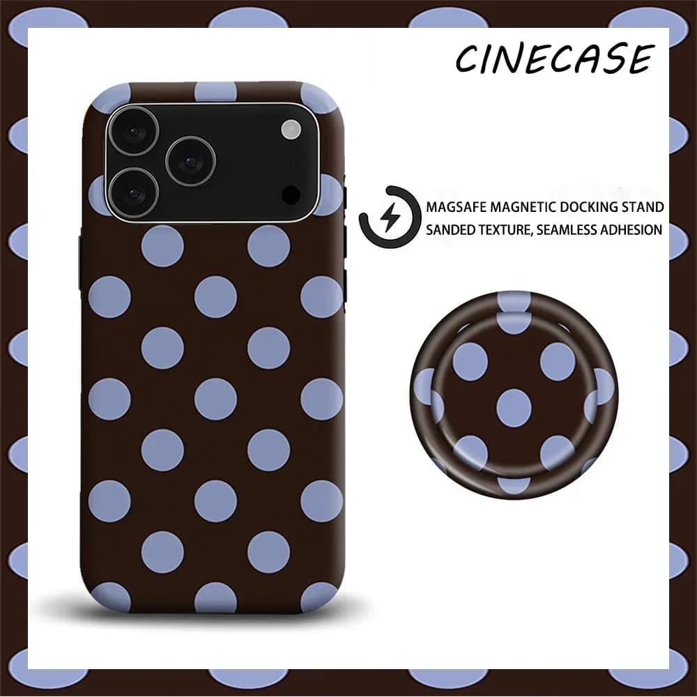 Brown Blue Dot 2-in-1 Matte For MagSafe Phone Case Matching PopSocket Grip Bumper For IPhone 17 16 15 14 13 Pro Max