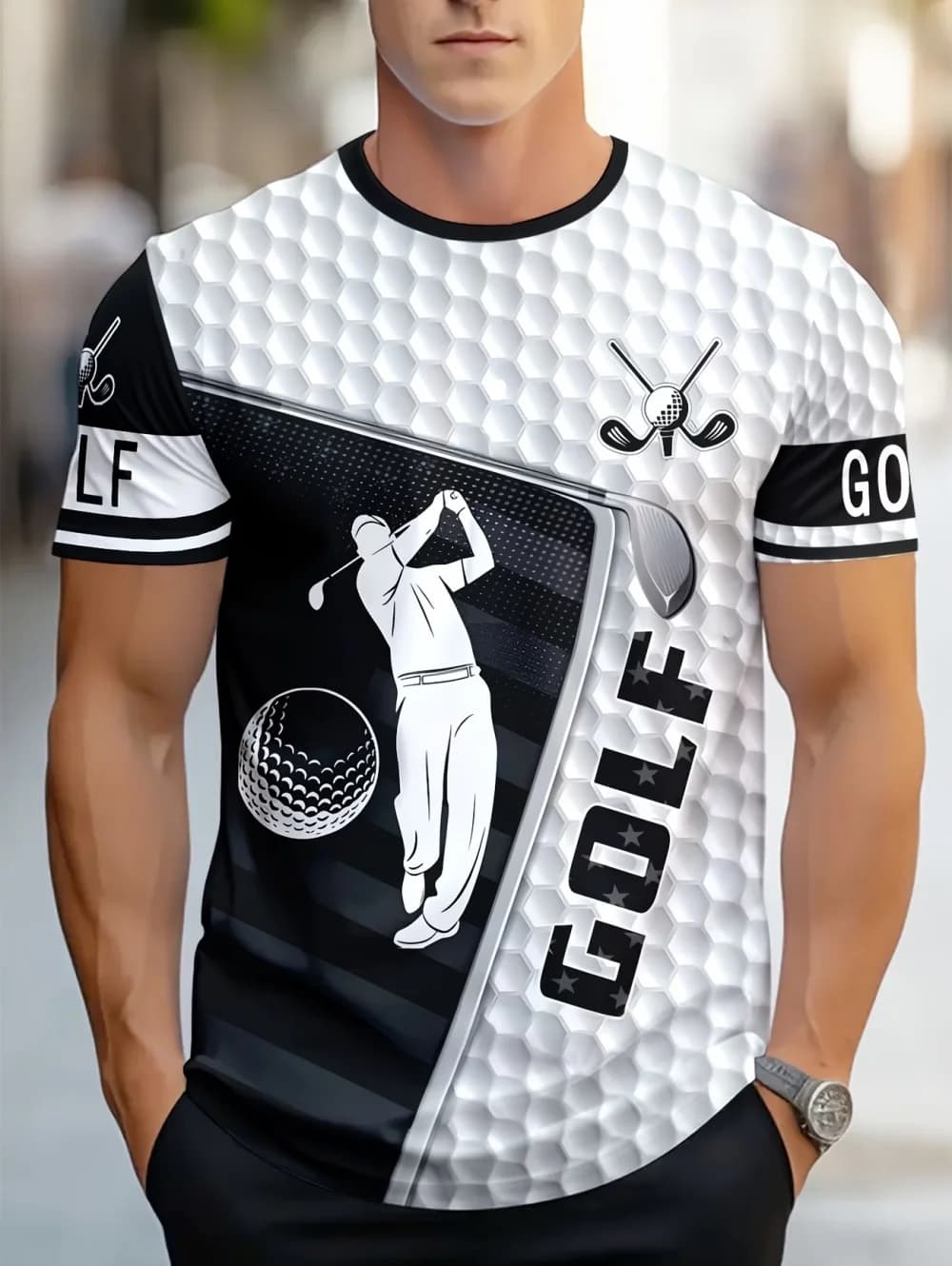T-Shirt Sportiva da Golf per Uomo, Abbigliamento con Stampa 3D Innovativa, Magliette a Maniche Corte ad Asciugatura Rapida per Palestra, Fitness e Golf