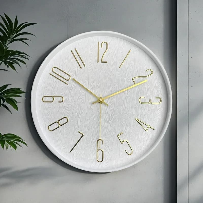 12inch Stereo Digital Imitation Wood Texture Plastic Glass Wall Clock Living Room Bedroom Home Decoration Silent Quartz Clock