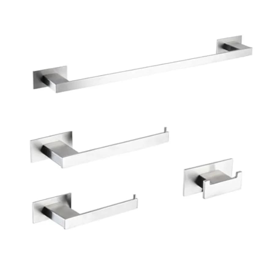 Set di 4 accessori per bagno: portasciugamani, gancio per asciugamani, porta rotolo di carta igienica, gancio autoadesivo in acciaio inox