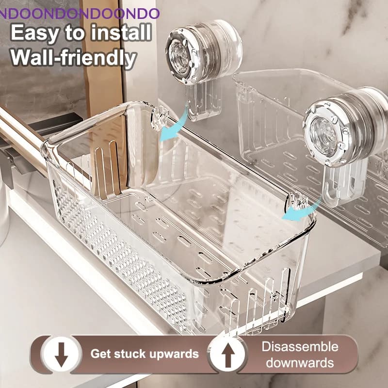 Extra high storage shelf with suction cup, durable shelf without drilling for bathroom, kitchen and toiletries
