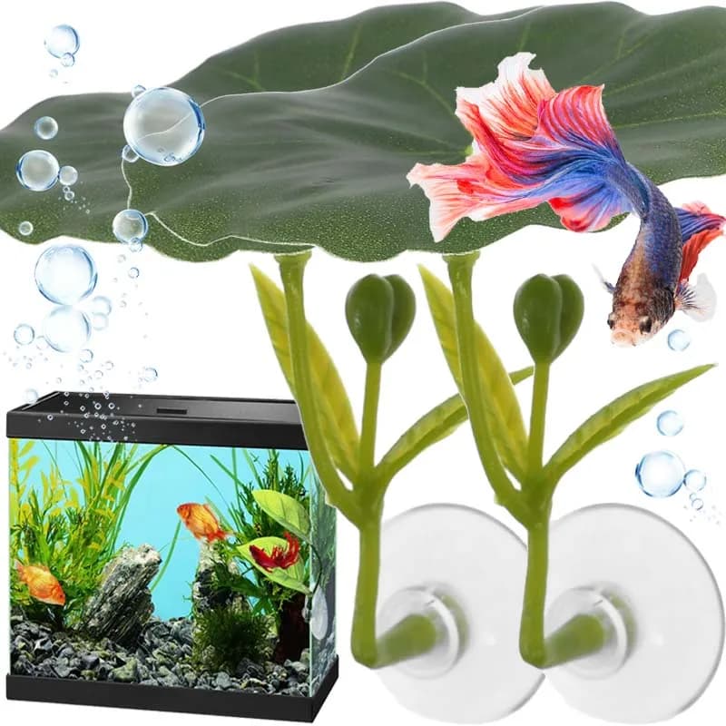 Amaca a foglia verde con ventosa, foglie di loto artificiali, riparo antistress per pesci, decorazione per acquario, piante finte