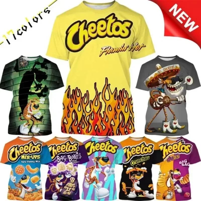 Y2k Top Cheetos Croccante Cibo 3d Stampa T-shirt Moda Girocollo Hip Hop Cool T-shirt Abbigliamento casual Harajuku Maniche corte Tees