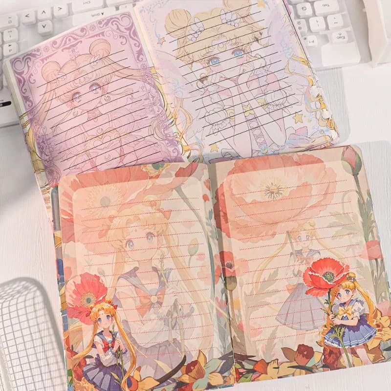 Quaderno A5 in PU della serie Kawaii Sailor Moon con stampa di personaggi dei cartoni animati, pagine a colori, articoli di cancelleria per ragazze, regalo di compleanno