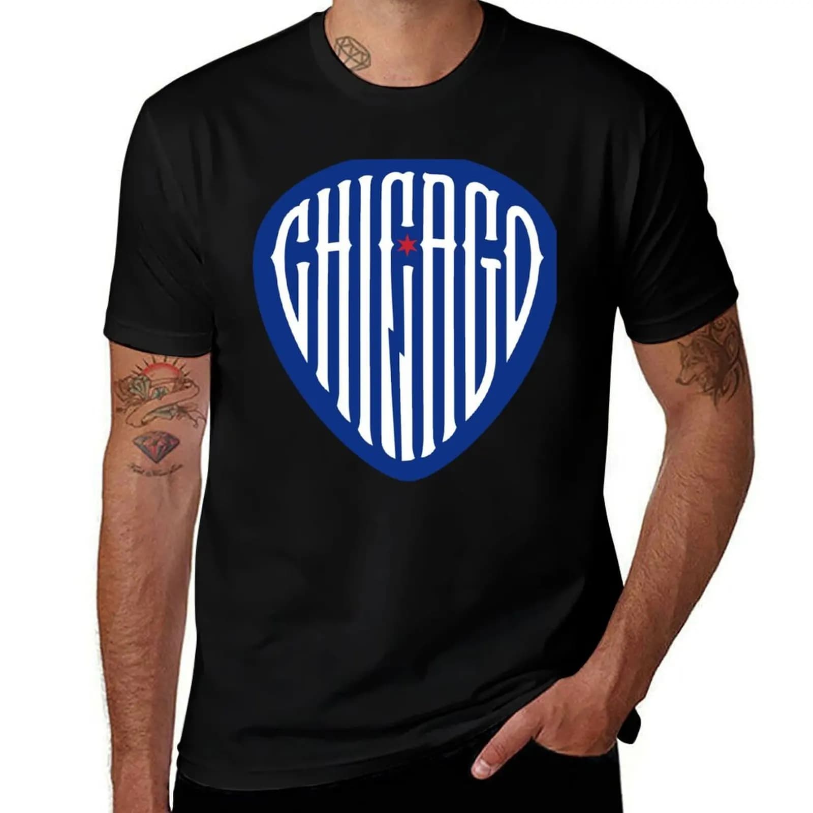 T-shirt Chicago Blues Guitar Pick, top casual estivo leggero a maniche corte