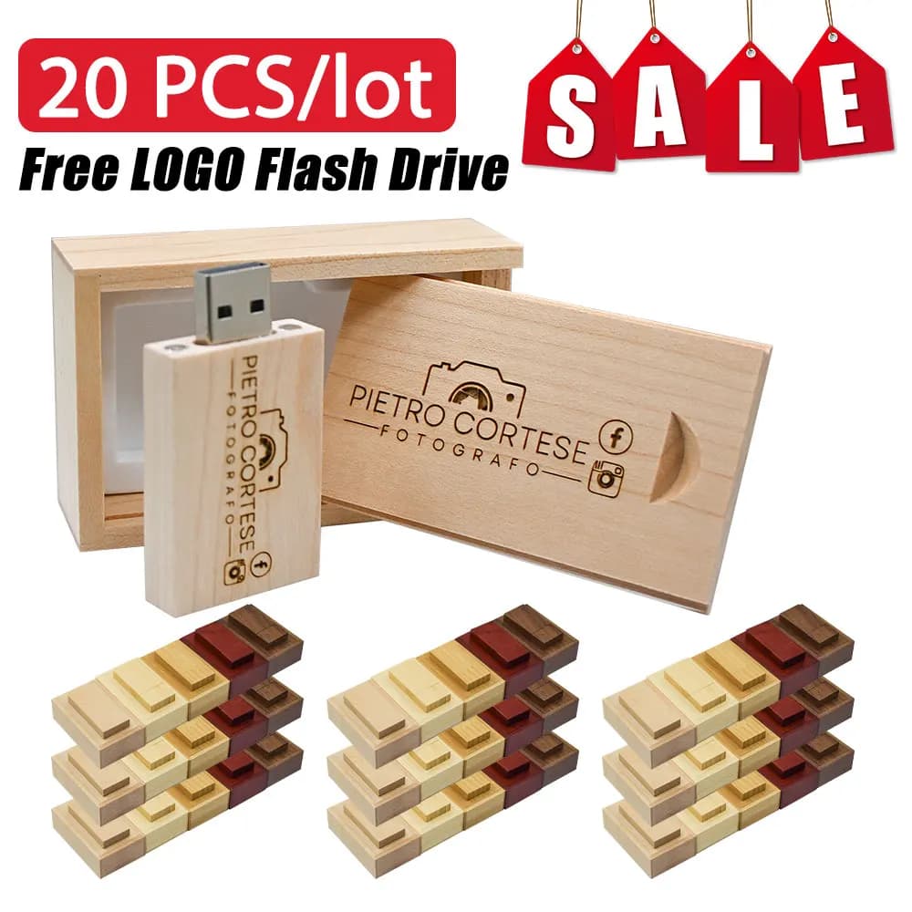 20 pezzi/lotto Chiavetta USB in legno colorata con logo personalizzato gratuito, 64GB, regalo di nozze creativo e personalizzato, pen drive in legno, memory stick.