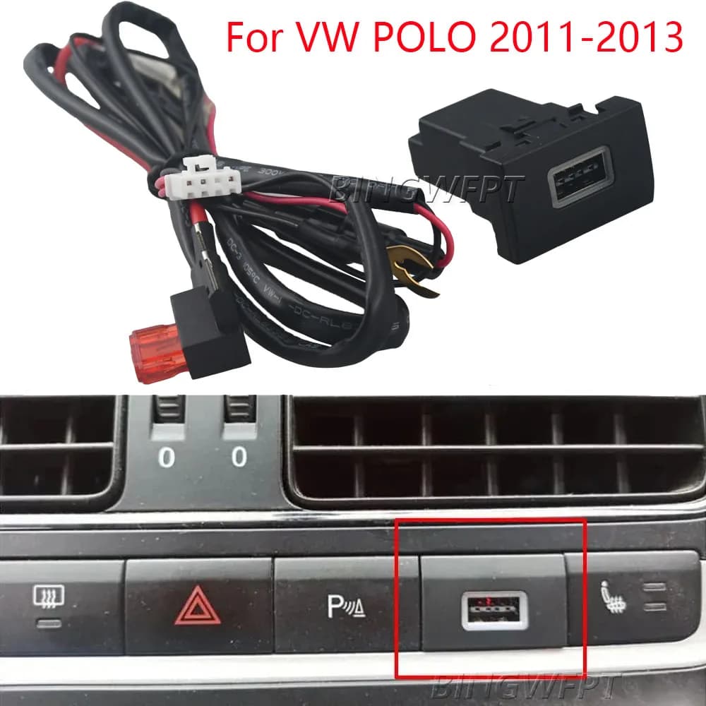 Adattatore per ricarica rapida del telefono per auto, caricabatterie per auto QC3.0, interruttore con presa per interfaccia USB con fusibile per Volkswagen POLO 2011-2013