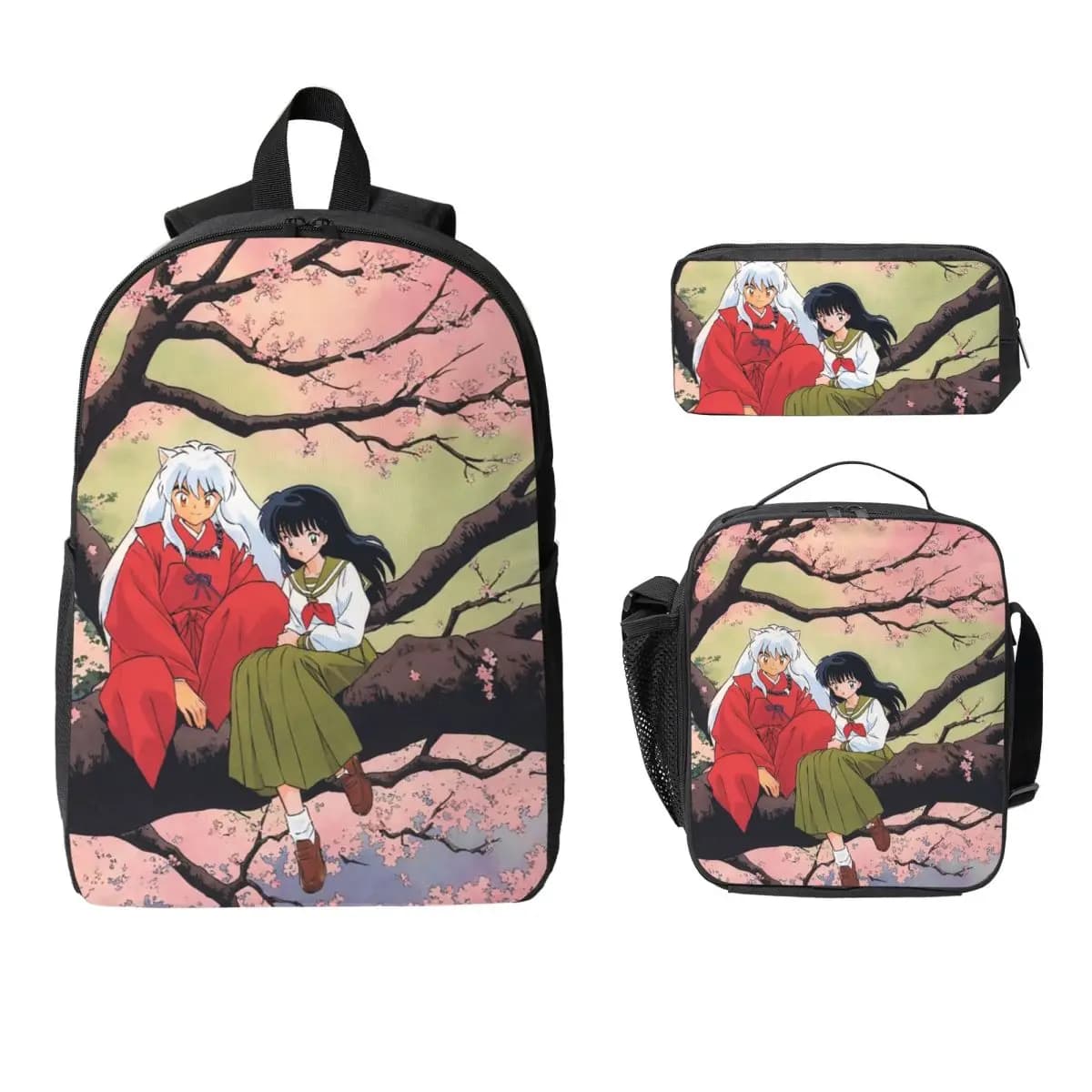 Zaino Manga Kimono Inuyasha Sesshomaru per Ragazzi e Ragazze, Borsa per Libri, Borsa Scuola, Borsa per Laptop, Set 3 Pezzi con Borsa Termica per Pranzo e Astuccio