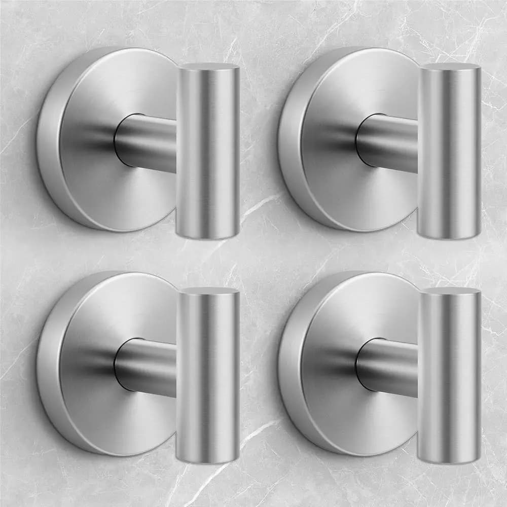 Set di 4 Ganci per Asciugamani da Doccia e Bagno Senza Foratura, Ganci a Ventosa Riutilizzabili per Vetro, Argento