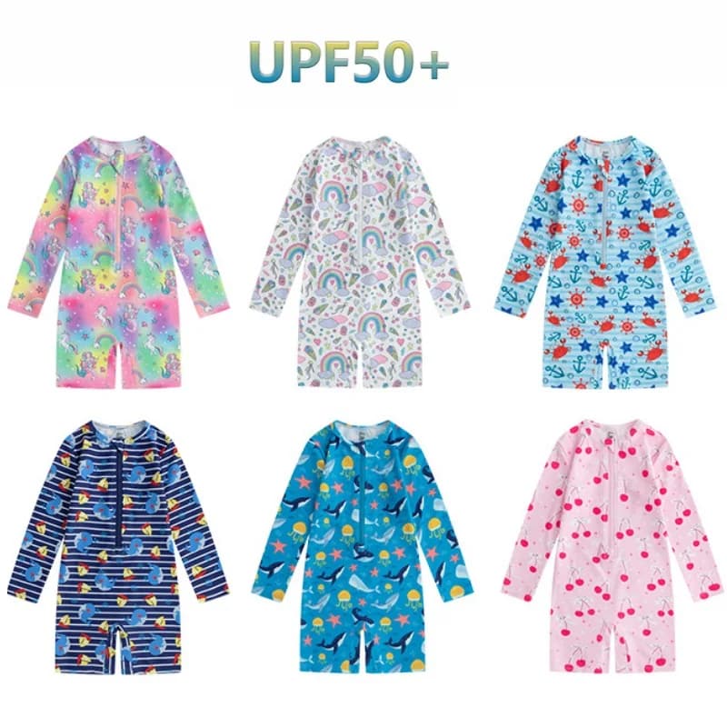 Children's Swimsuit 2026 Summer New Cartoon Cute Boy And Girl One-piece Swimsuit Quick Drying Long Sleeved Sunscreen Beach Wear