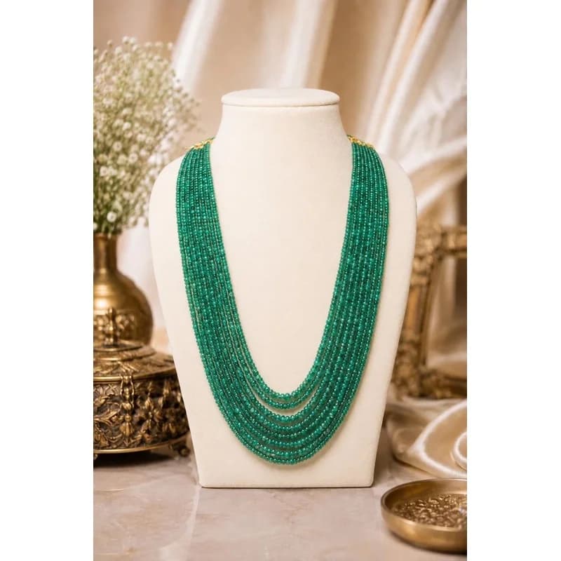 Natural Zambian Faceted Rondelle Necklace Emerald 8 Strand 3-6mm Beads