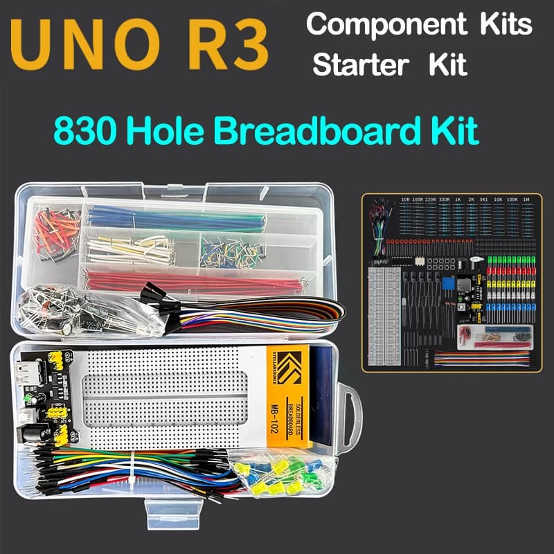 830 fori Breadboard Kit per UNO R3 Kit componenti Starter Kit MB-102 Jumper Caps resistori led Punchdowns Dupont Wire 2222