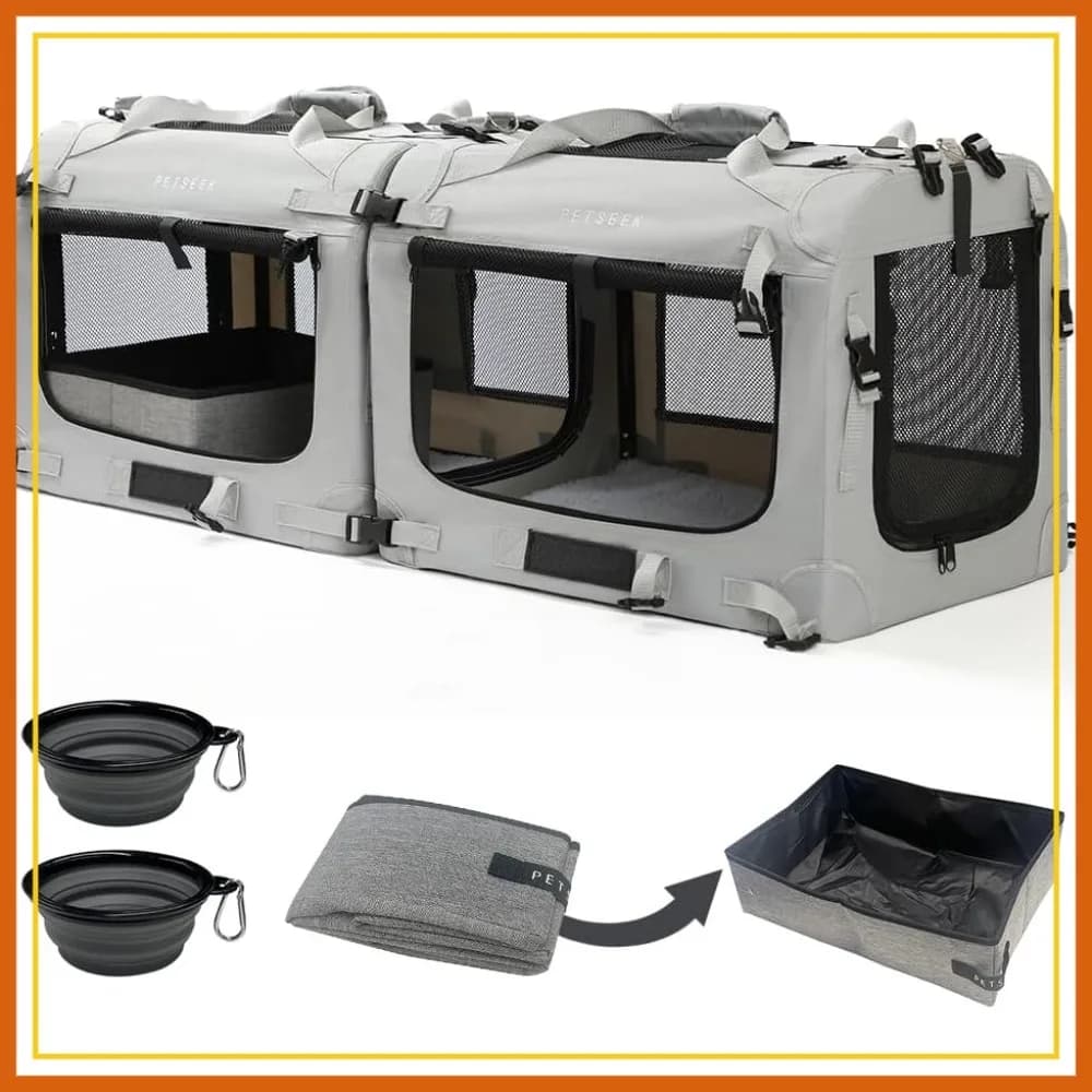 Trasportino per Gatti Extra Large Morbido e Pieghevole, Portatile per 2 Gatti, 61x42x41 cm, per Viaggi in Auto, Include Lettiera e Ciotole