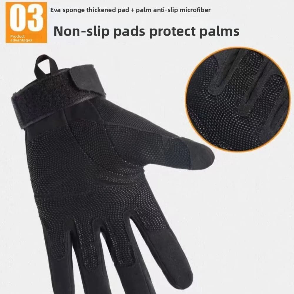Wear-Resistant Motorcycle Gloves Anti-Slip Polyester Mountaineering Gloves Anti Cutting Black Full Finger Gloves