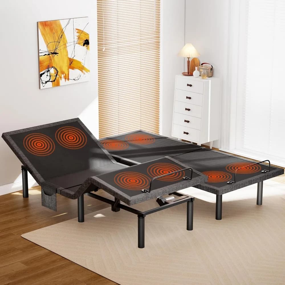 Base letto matrimoniale regolabile Split King con massaggio, porte USB, luce notturna, inclinazione testa/piedi, opzioni di altezza elettriche, personalizzabile
