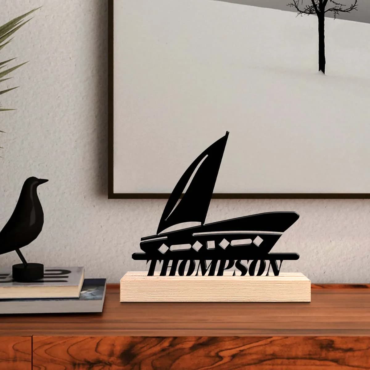 1pc Unique Personalized Metal Statue Ornaments Customizable Content Equipped with Wooden Base Home or Office Decorations