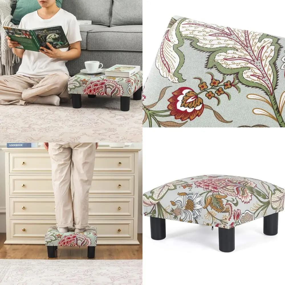 Pouf quadrato in tessuto da 15 pollici, poggiapiedi o sedia imbottita, adatto per sotto la scrivania, ufficio, soggiorno, stile floreale boho