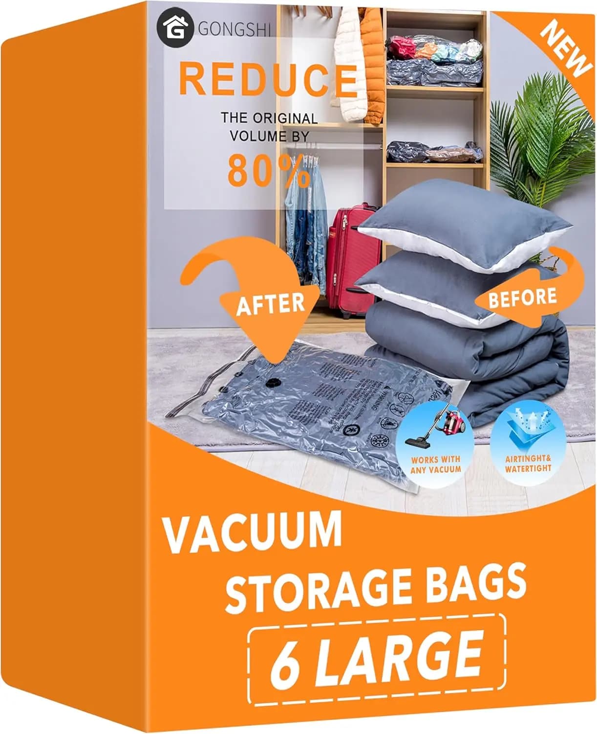 6 Grandi Sacchetti Sottovuoto, Sacchetti Salvaspazio per Vestiti, Bagagli da Viaggio, Coperte, Piumoni, Cuscini