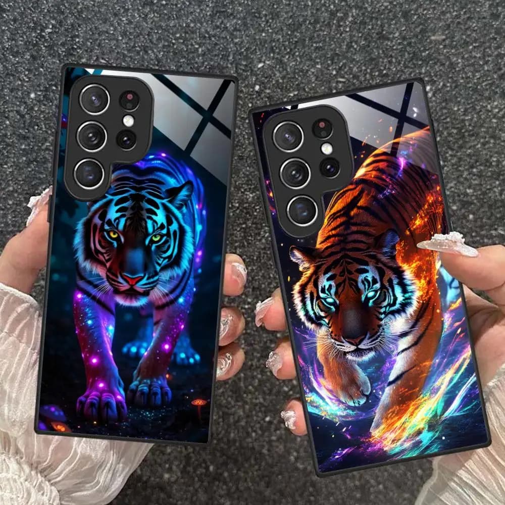 Tiger Neon Mobile Cell Phone Case for Samsung Galaxy S26 S25 S24 S23 S22 S21 S20 Note20 Plus FE Ultra Glass Colorful Cover Cover