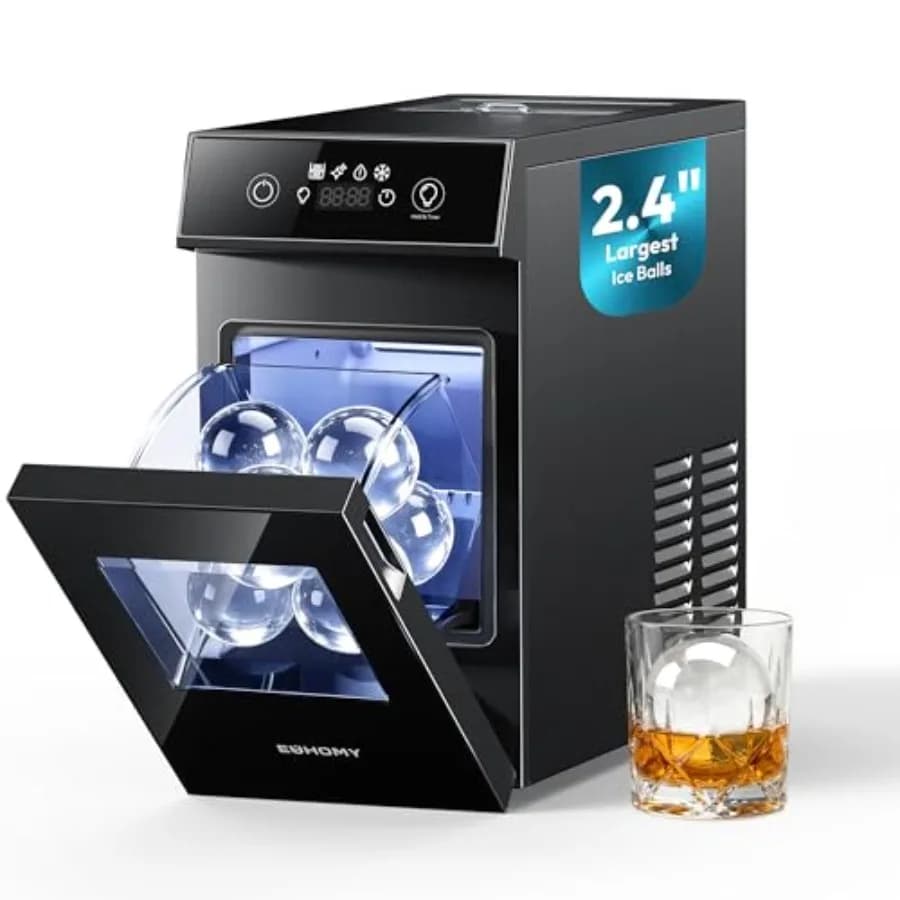 Macchina per Cubetti di Ghiaccio 2.4, da Banco, 2 Pezzi, Trasparente, per Whisky e Bourbon, 48 Pezzi/Giorno, Timer 8H, Autopulente, con Display