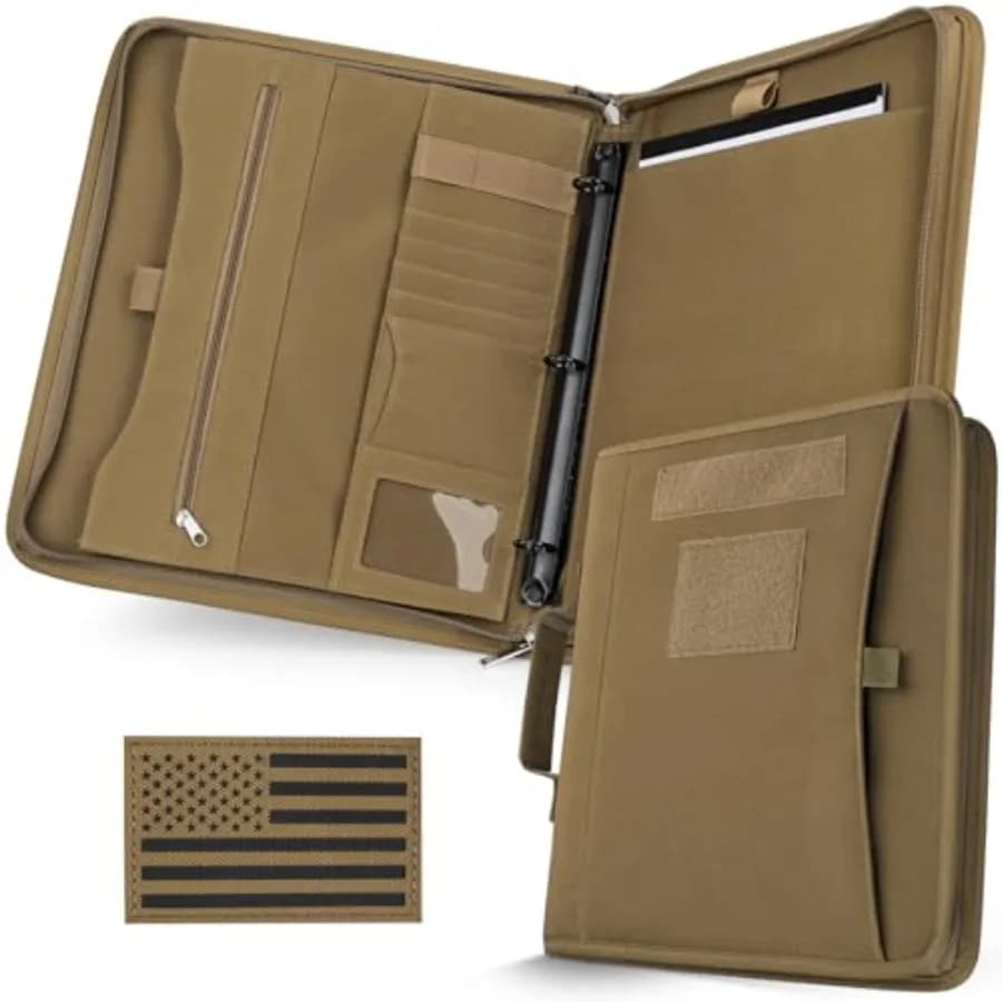 Portafoglio con raccoglitore a 3 anelli staccabile, agenda tattica con cerniera, copertina per notebook con carta A4 e organizer multi-scomparto
