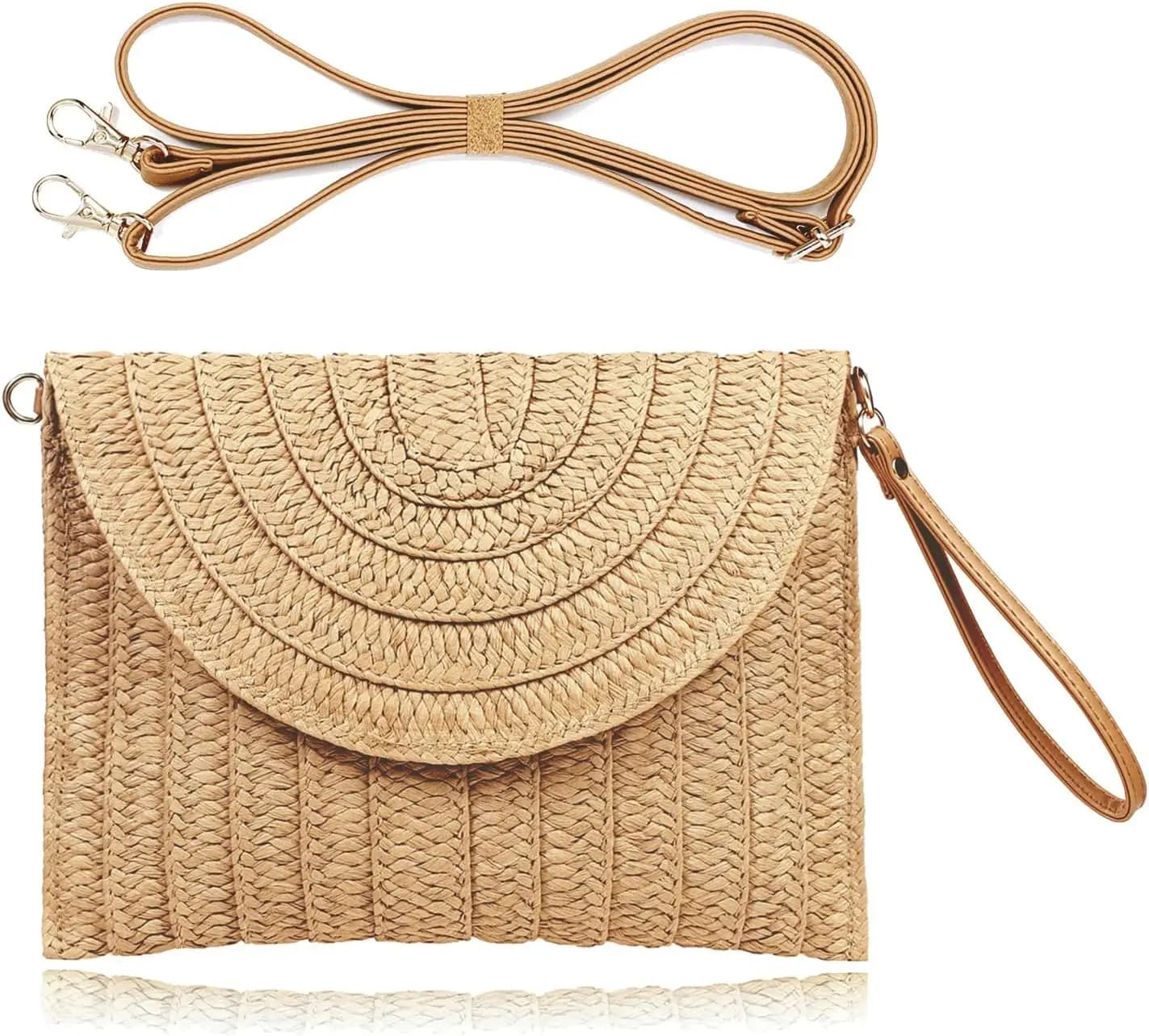 Summer Handbag from women's straw beach - Braided pochette, light and elegant