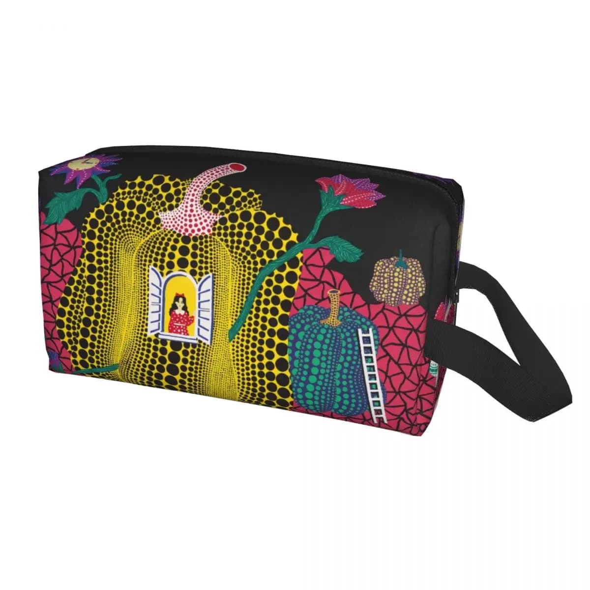 Borsa per il trucco personalizzata con pittura astratta Yayoi Kusama per le donne Borse da toilette per cosmetici da viaggio