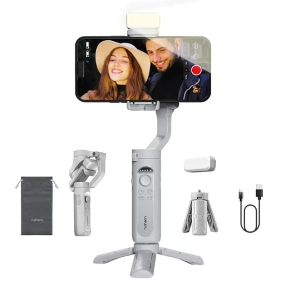 iSteady XE Gimbal Stabilizer Kit for Smartphone, Gimbal Portable 3 Aces with Filling Light for iPhone and Android
