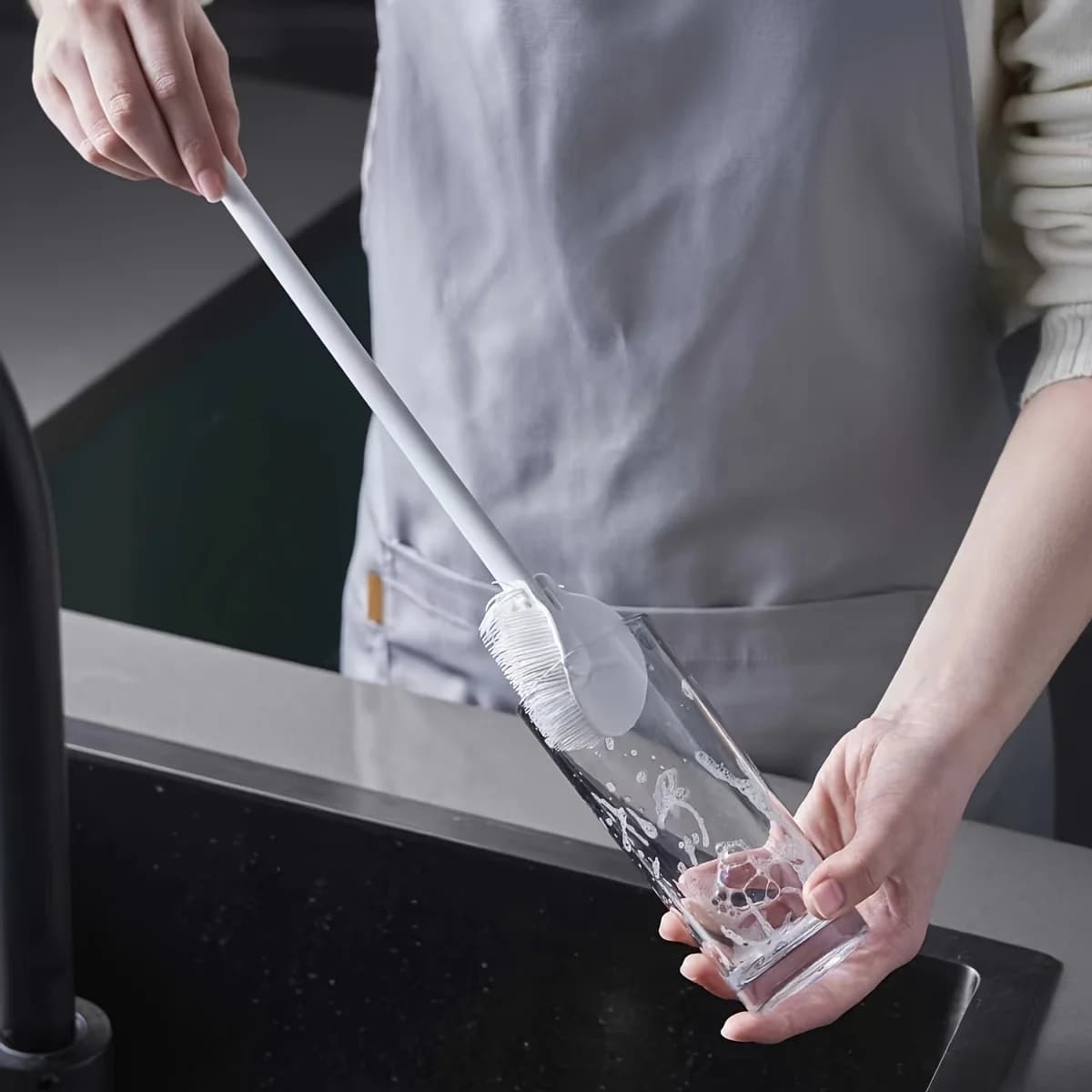 Spazzola in silicone pieghevole a 360 gradi per una pulizia completa, con manico lungo, riutilizzabile per bottiglie e tazze