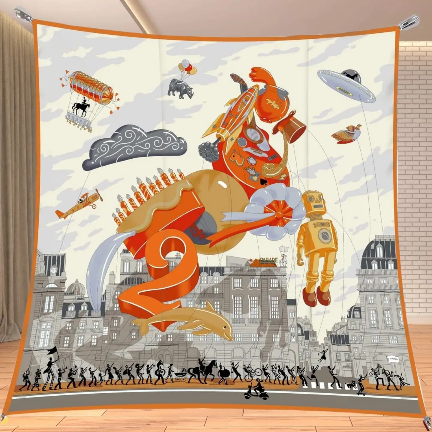 Sciarpa Quadrata in Twill Effetto Seta da 90 cm con Stampa Fantasia Cavallo, Lussuosa e Versatile, Accessorio per Donna, Ideale per Streetwear