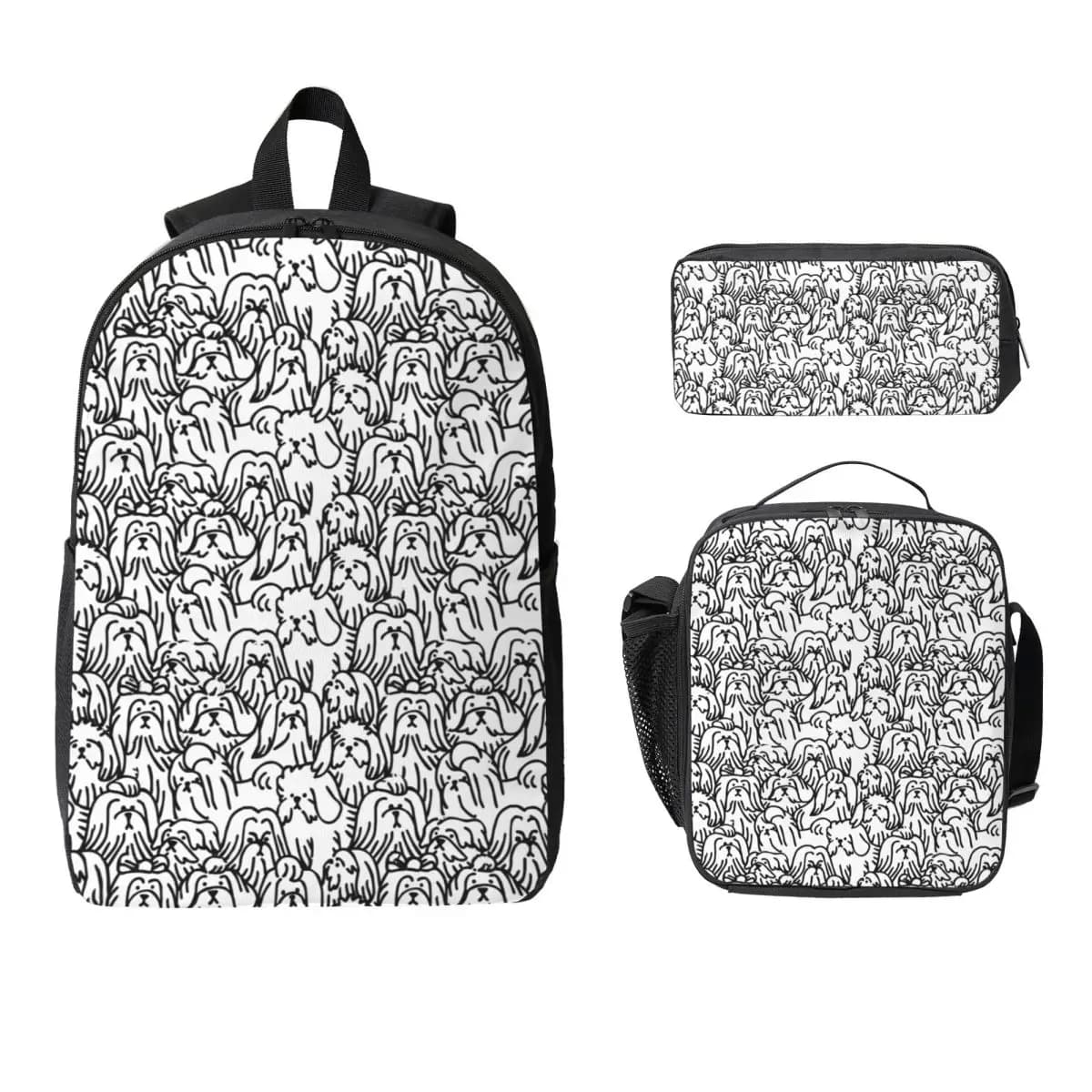 Oh Shih Tzu Dog Backpack Student Boys Girls BookBag School Bag Computer Shoulder Bags 3ps Insulated Lunch Bag Pencil Case
