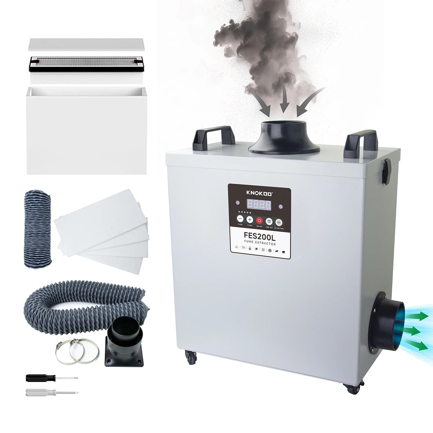 Laser Fume Extractor with Exhaust Outlet, Laser Smoke Purifier for Engraving Cutting Machine, Industrial Air Filtration System