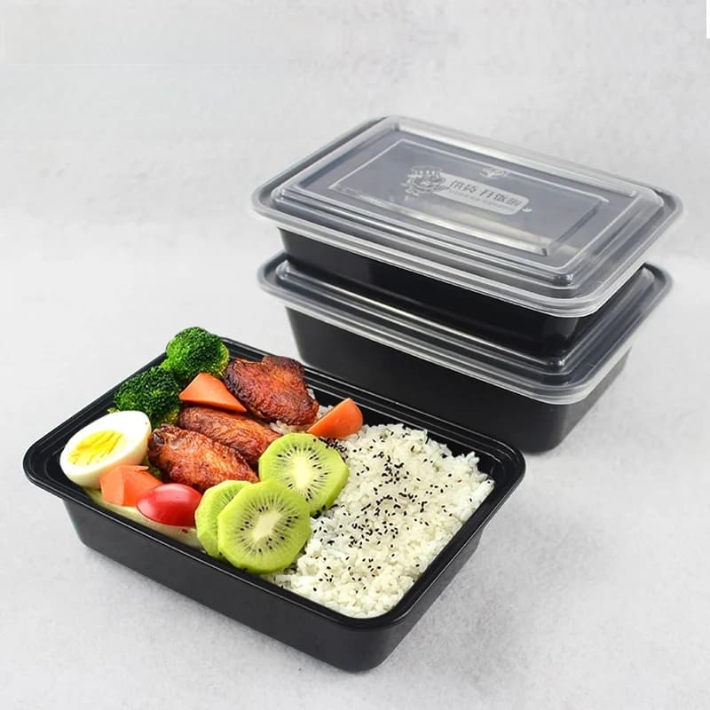 Contenitore per Alimenti in Plastica Nera Rettangolare Monouso per Asporto, Insalata e Frutta, Prodotto in Cina Continentale