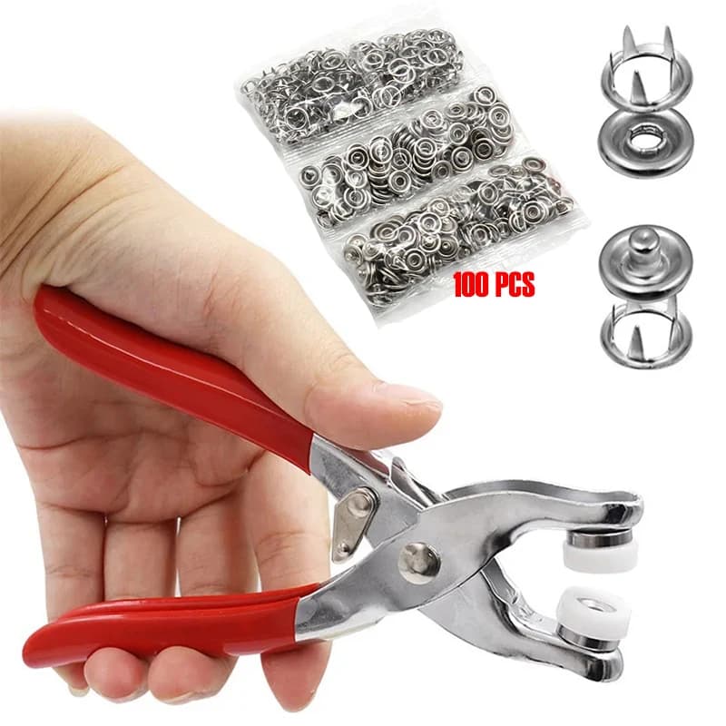 100pc Pulsante a cinque punte Pinze di installazione Set Kit di bottoni automatici in metallo per indumenti da cucire Bottoni per borse Cucitura Fibbia Strumento fai da te