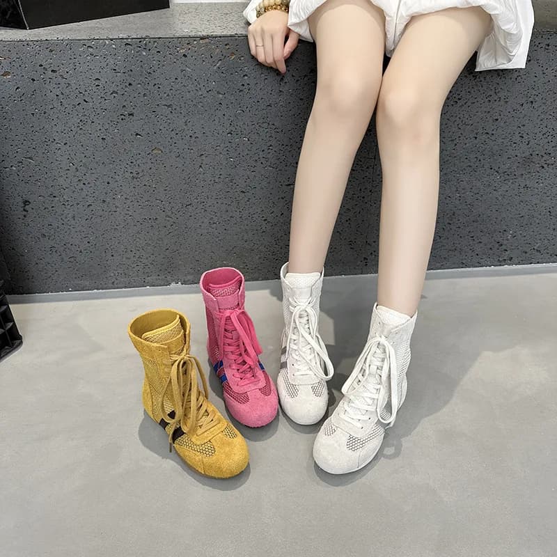 Scarpe da Boxe con Rialzo Invisibile 6cm, Nuove Estive da Donna, in Mesh Traspirante, Stivaletti Casual Dequn, Stile Academy S