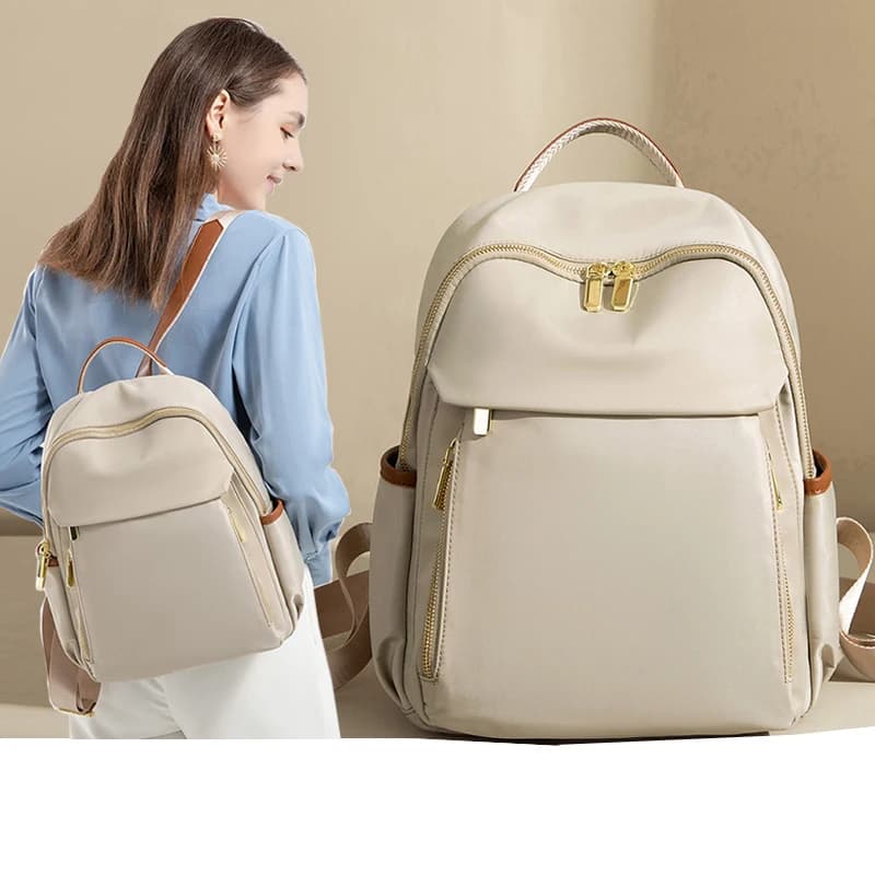 Zaino Elegante da Donna alla Moda, Borsa da Viaggio Outdoor in Contrasto Khaki, Resistente all'Acqua, Design Semplice e Stiloso