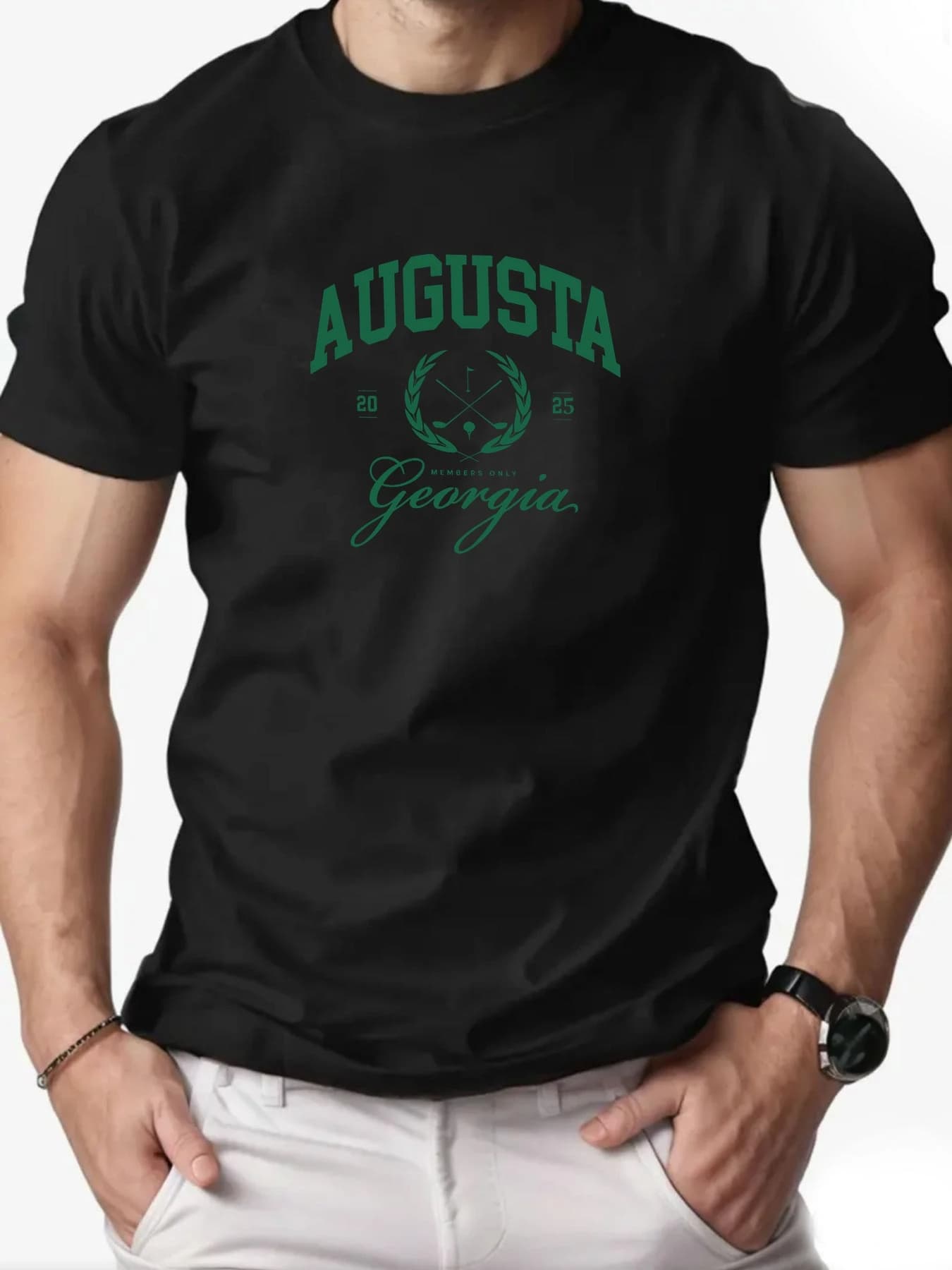 T-shirt da uomo in Cotone, Augusta Golf Estate Girocollo Maniche Corte Grafico Traspirante Moda Casual T-shirt