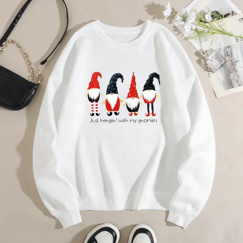 Cappotto con cappuccio in pile a maniche lunghe con collo rotondo da donna Felpa streetwear con stampa 'Merry Christmas' Caldo stile europeo e americano