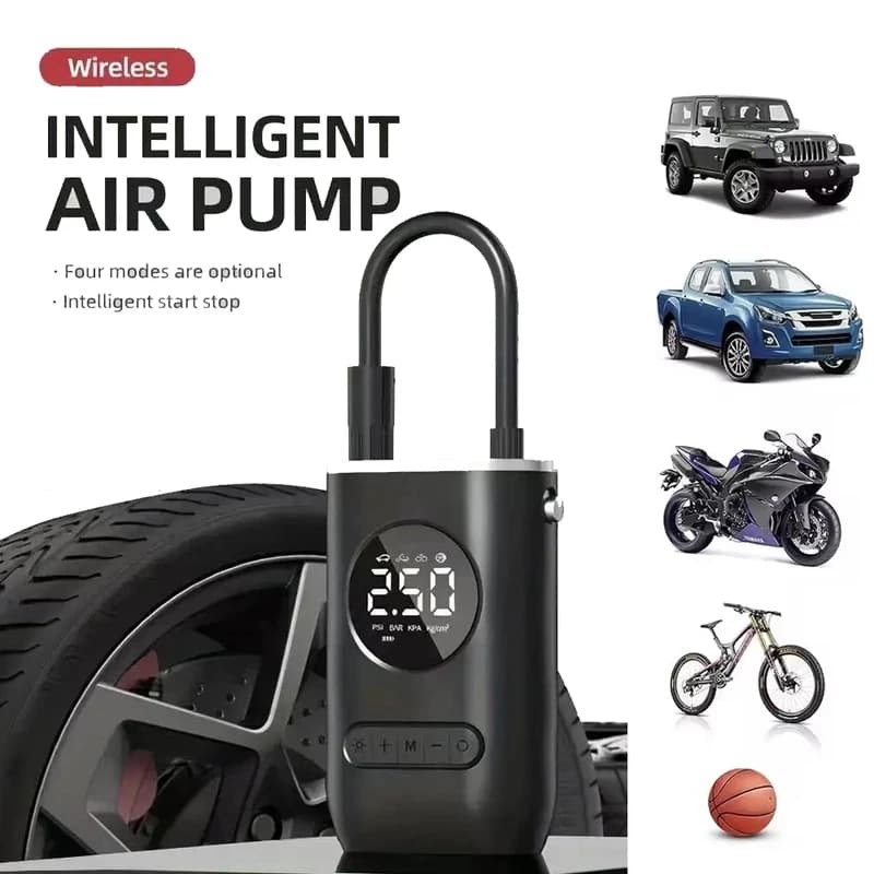 Mini pompa elettrica per gonfiaggio auto, portatile, wireless, ricaricabile, con display digitale, per pneumatici di auto, moto, biciclette e palloni.
