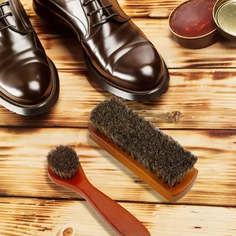 Set di spazzole per la pulizia di scarpe e stivali in crine da 2 pezzi, applicatori per la cura della pelle per cera lucidante per toelettatura
