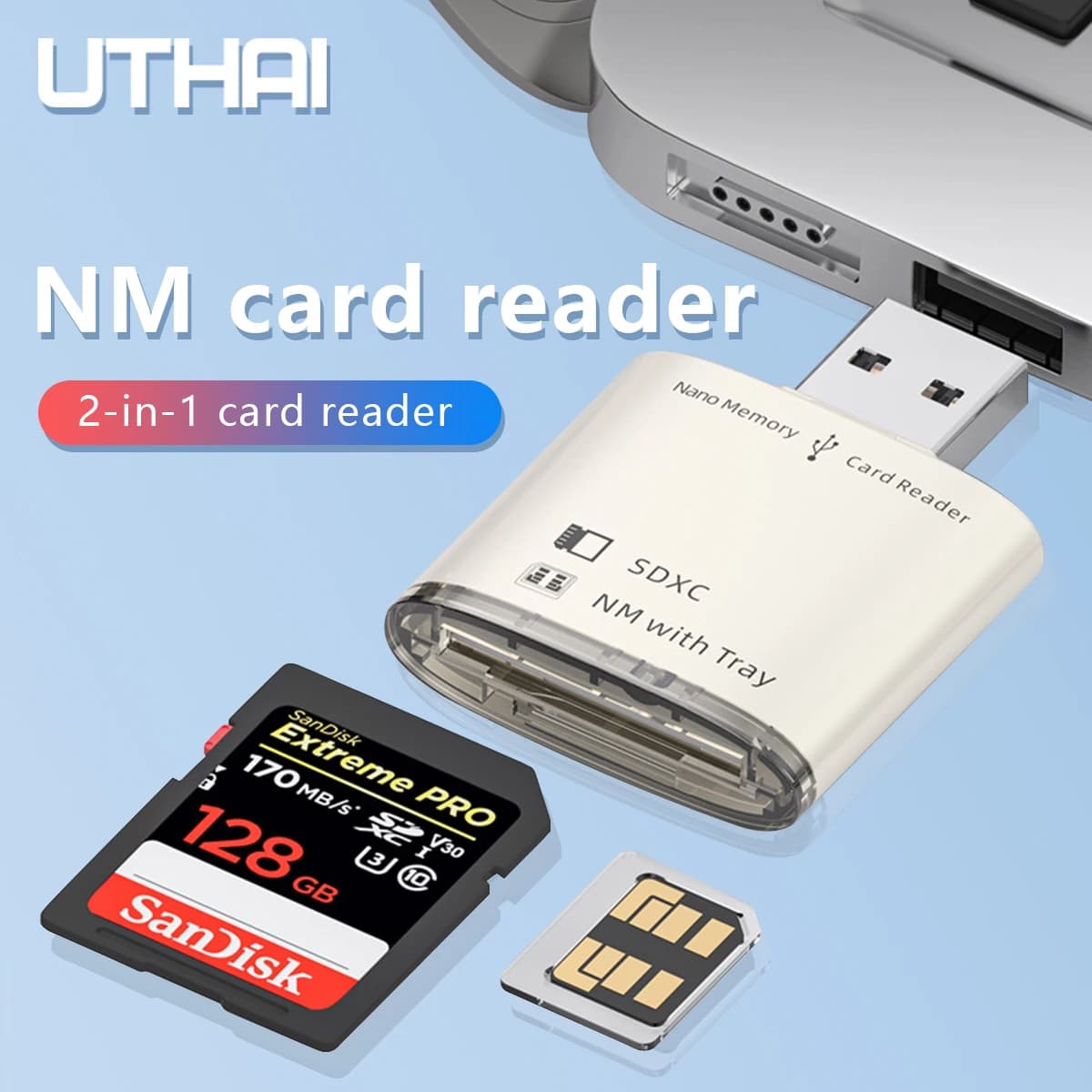 Nuovo lettore di schede NM computer USB multifunzione SD doppia scheda in metallo due in uno compatibile con sistema Windows/Mac OS/Linux