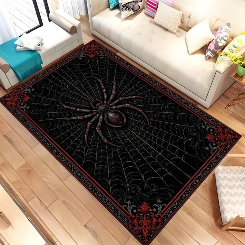 Vintage Red Border Black Widow Spider print Carpet,Game Room,Sofa Living Room,Bedside Bedroom Mat,Welcome rug,Present