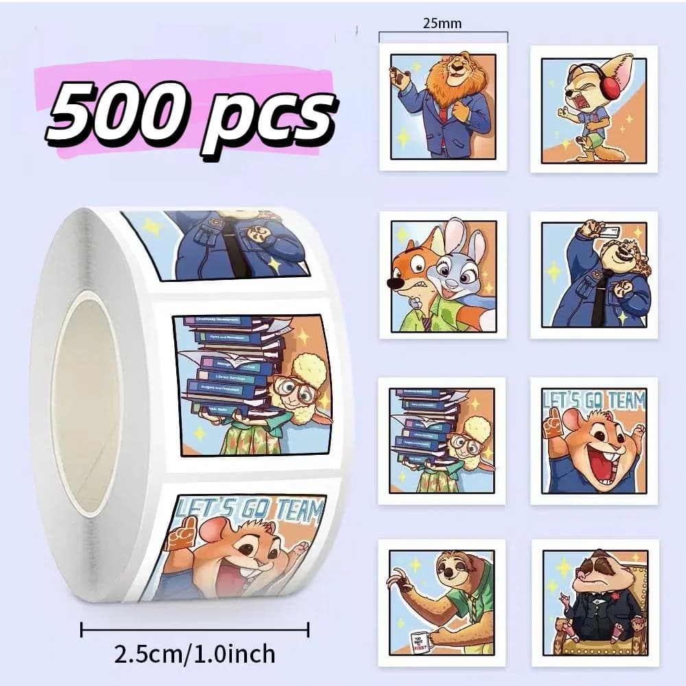 500 adesivi cartoni animati Disney Zootopia, decalcomanie fai da te, adesivi ricompensa, nastro per notebook, adesivi sigillanti, etichetta per feste, kawaii