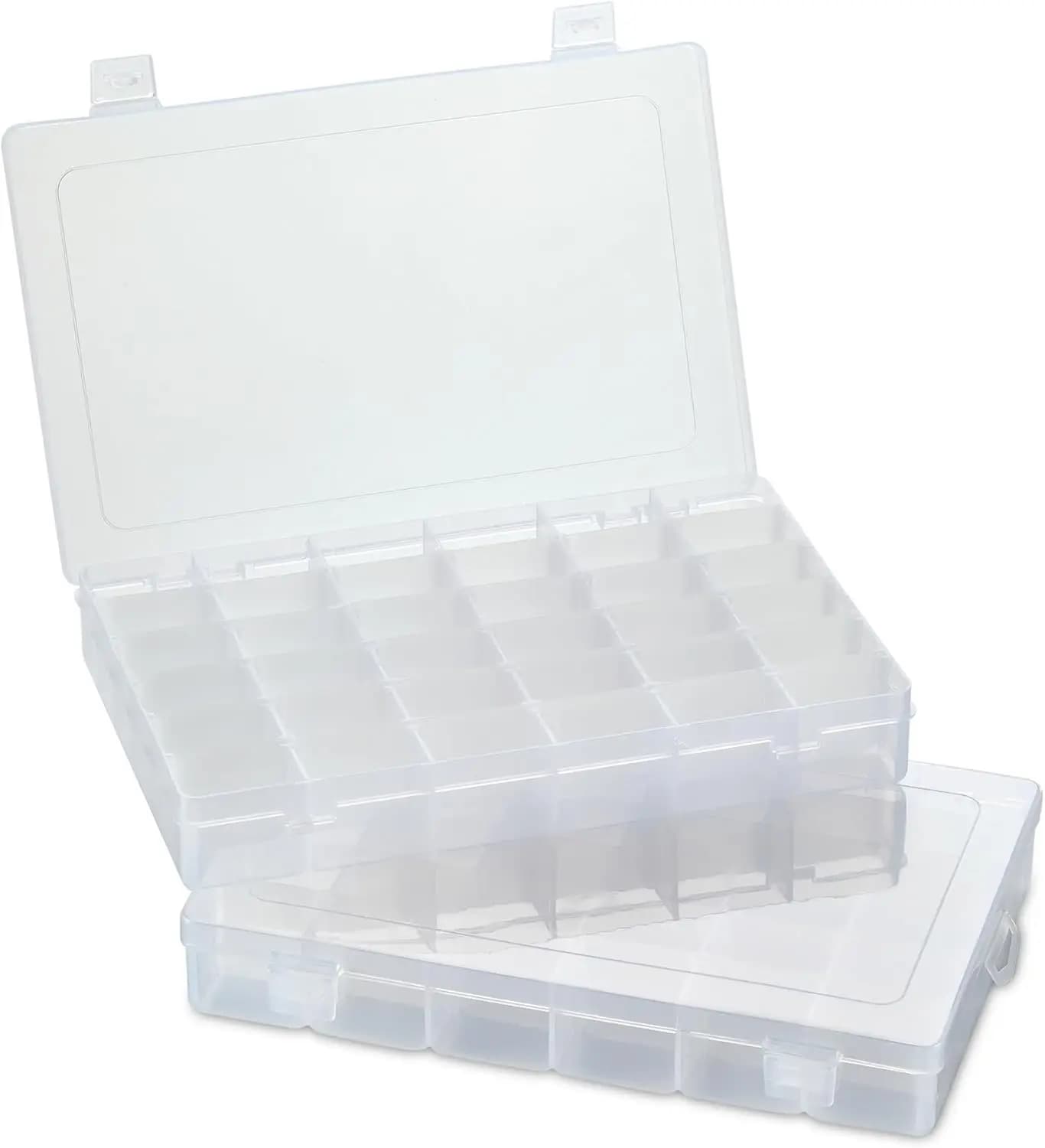 Organizer in plastica trasparente a 36 scomparti - Confezione da 2, divisori regolabili, contenitore per perline, scatola per artigianato, custodia per gioielli, attrezzatura da pesca