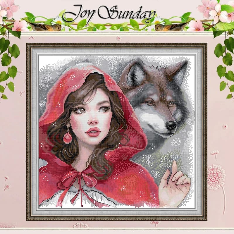 La ragazza in rosso e il lupo cattivo Set punto croce contato 11CT 14CT 16CT Kit punto croce timbrato Ricamo cucito