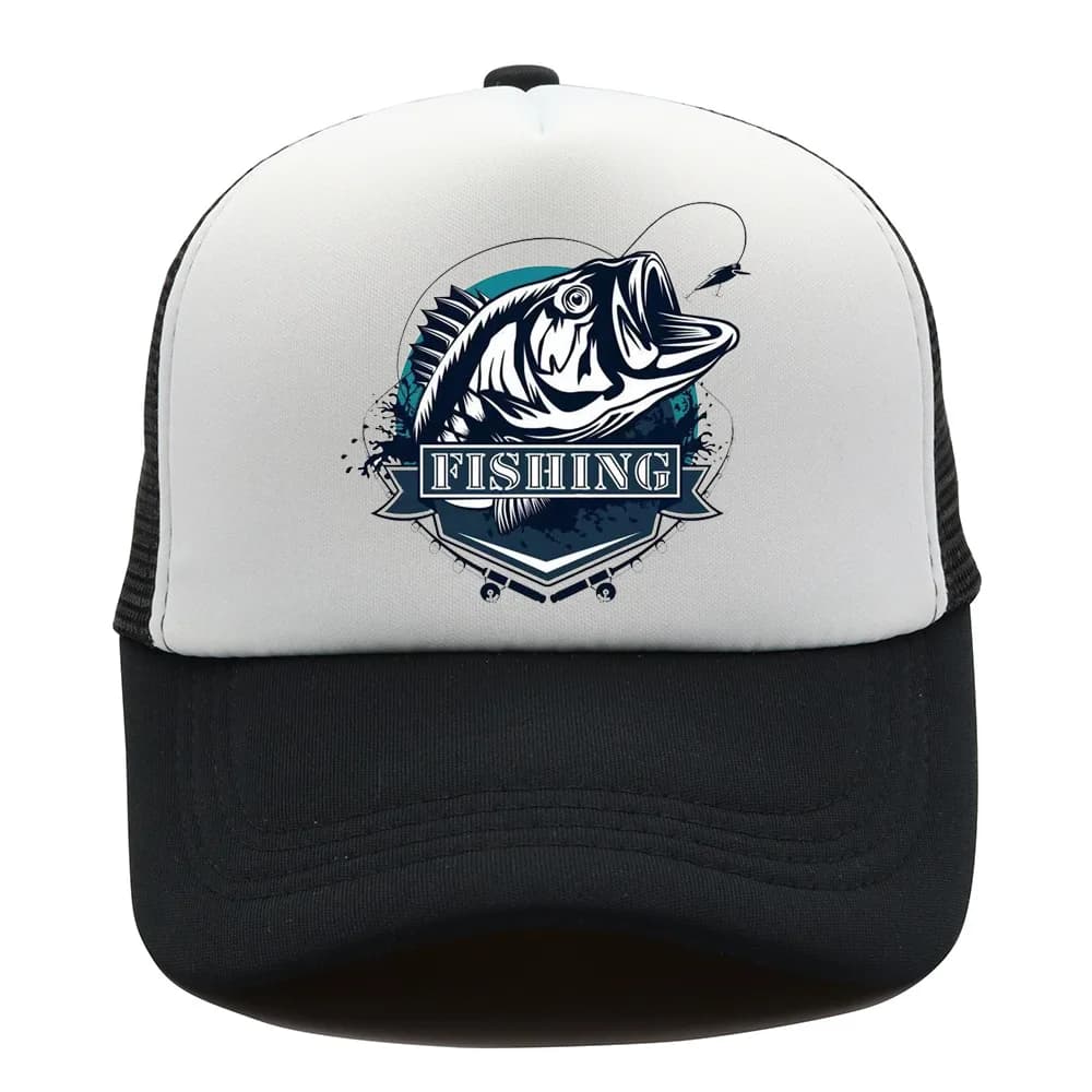 Cappellini da baseball con stampa da pesca per uomo e donna, eventi sportivi all'aperto, cappellini da camionista, cappellini a rete, cappellini da baseball, casual